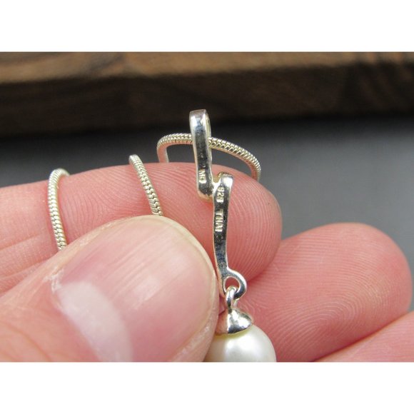 18" Sterling Silver Twisted Pearl Odd Pendant Necklace Vintage Minimalist - Picture 4 of 7